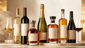 Botellas de vino y licor fotografiadas en estudio para ecommerce con reflejos controlados